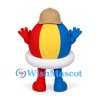 Beach Ball Mascot Costume with Red Yellow and Blue Panels and Tan Cap