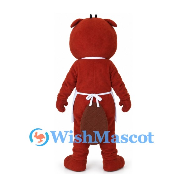 Beaver Mascot Costume in Reddish Brown with White Apron