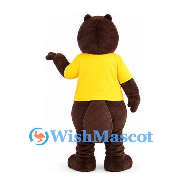 Beaver Mascot Costume in Brown with Yellow T-Shirt