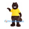 Beaver Mascot Costume in Brown with Yellow T-Shirt