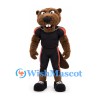 Beaver Mascot Costume with Black Sports Uniform and Shoulder Pads