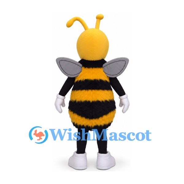 Bee Mascot Costume with Black and Yellow Stripes and Gray Wings