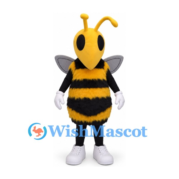 Bee Mascot Costume with Black and Yellow Stripes and Gray Wings