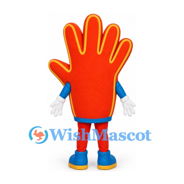 Hand Mascot Costume in Orange with Five Fingers and Smiling Face