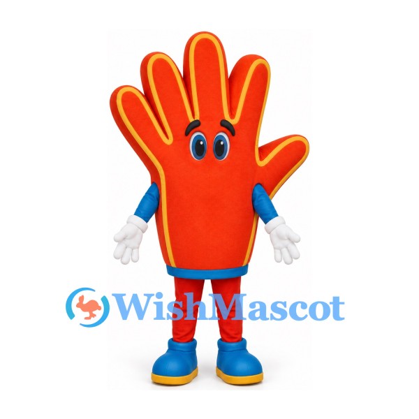 Hand Mascot Costume in Orange with Five Fingers and Smiling Face