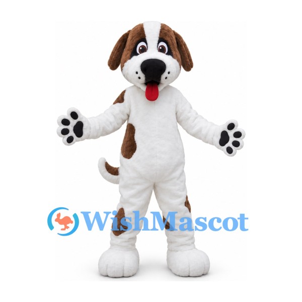Dog Mascot Costume in White with Brown Ears and Patches
