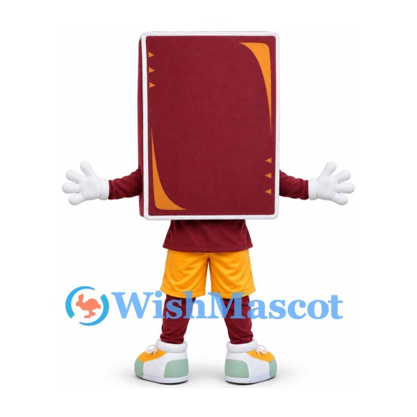 Book Mascot Costume with Burgundy Cover and Yellow Shorts