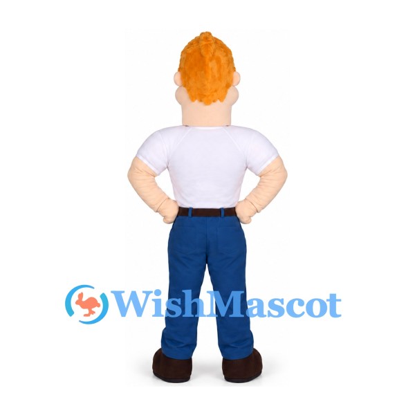 Man Mascot Costume with Orange Hair White Shirt and Blue Pants