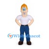 Man Mascot Costume with Orange Hair White Shirt and Blue Pants