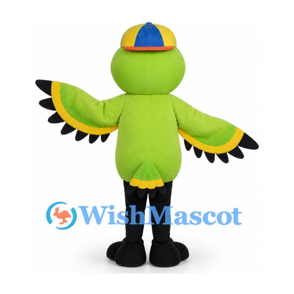 Parrot Mascot Costume in Green with Blue and Yellow Cap