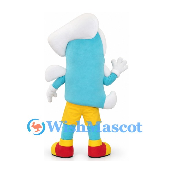 Scroll Mascot Costume in Blue with White Rolled Edges and Sunglasses