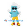 Scroll Mascot Costume in Blue with White Rolled Edges and Sunglasses