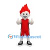 Flame Boy Mascot Costume with Red Hair and Red Sports Outfit