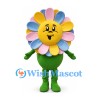 Flower Mascot Costume with Multicolor Petals and Green Body