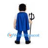 Devil Mascot Costume with Blue Cape and Black Trident
