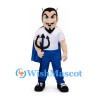 Devil Mascot Costume with Blue Cape and Black Trident