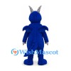 Dragon Mascot Costume in Blue with Gray Horns and Segmented Belly