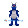 Dragon Mascot Costume in Blue with Gray Horns and Segmented Belly