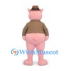 Pig Mascot Costume with Brown Hat Jacket and Black Tie
