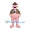 Pig Mascot Costume with Brown Hat Jacket and Black Tie