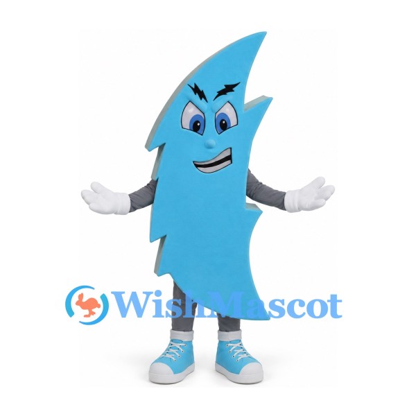 Lightning Bolt Mascot Costume in Blue with Smiling Face
