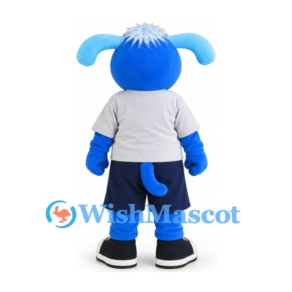 Dog Mascot Costume in Blue with Gray Shirt and Navy Shorts