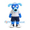 Dog Mascot Costume in Blue with Gray Shirt and Navy Shorts
