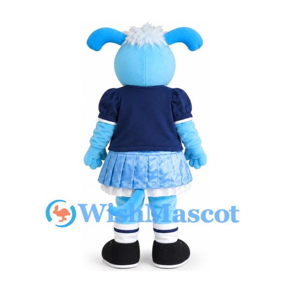 Girl Dog Mascot Costume in Light Blue with Navy Shirt and Blue Skirt