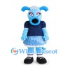 Girl Dog Mascot Costume in Light Blue with Navy Shirt and Blue Skirt