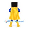 Superhero Mascot Costume with Square Black Helmet and Yellow Cape