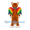 Tiger Mascot Costume with Rainbow Wings and Blue Collar