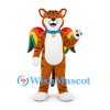Tiger Mascot Costume with Rainbow Wings and Blue Collar