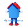 House Mascot Costume in Blue with Red Roof and Smiling Face