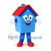 House Mascot Costume in Blue with Red Roof and Smiling Face