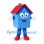 House Mascot Costume in Blue with Red Roof and Smiling Face