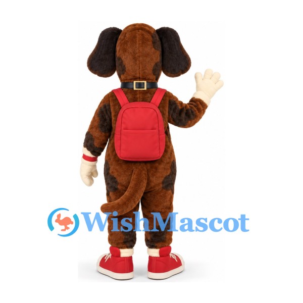 Dog Mascot Costume with Red Backpack and Sneakers