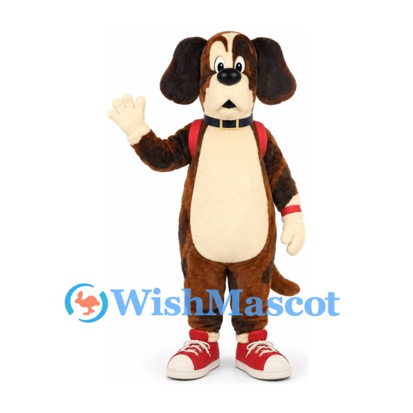 Dog Mascot Costume with Red Backpack and Sneakers