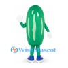 Pickle Mascot Costume in Green with Light Stripes and Smiling Face