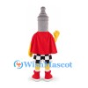 Spark Plug Mascot Costume with Red Cape and Checkered Shorts