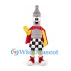 Spark Plug Mascot Costume with Red Cape and Checkered Shorts