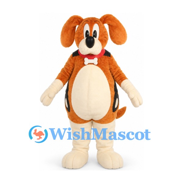 Dog Mascot Costume in Orange Brown with Cream Belly and Red Collar