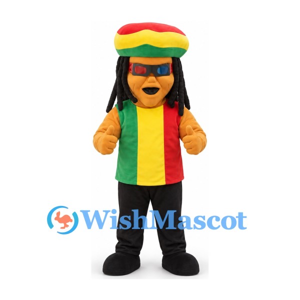 Lion Mascot Costume with Striped Cap and Long Black Hair