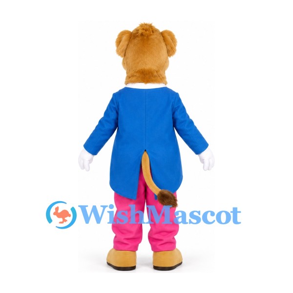 Lion Cub Mascot Costume with Blue Tailcoat and Pink Trousers
