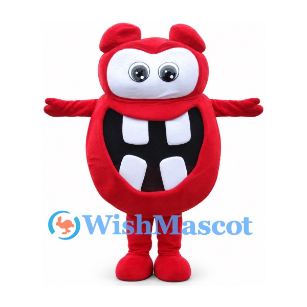 Red Monster Mascot Costume with Large Square Teeth