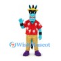 Blue Horse Mascot Costume with Tropical Shirt and Yellow Hat