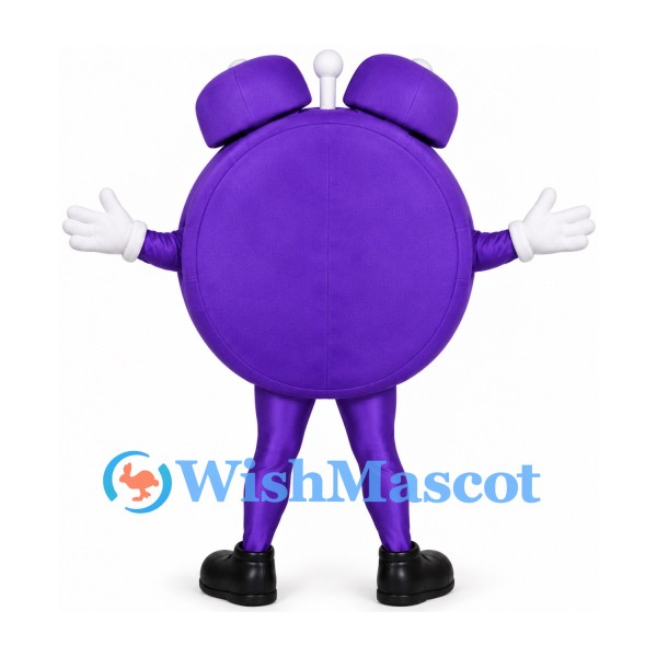 Purple Alarm Clock Mascot Costume with Yellow Clock Face