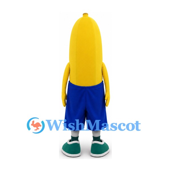 Banana Mascot Costume with Blue Shorts and Green Shoes
