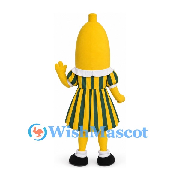 Banana Mascot Costume with Green and Yellow Striped Dress