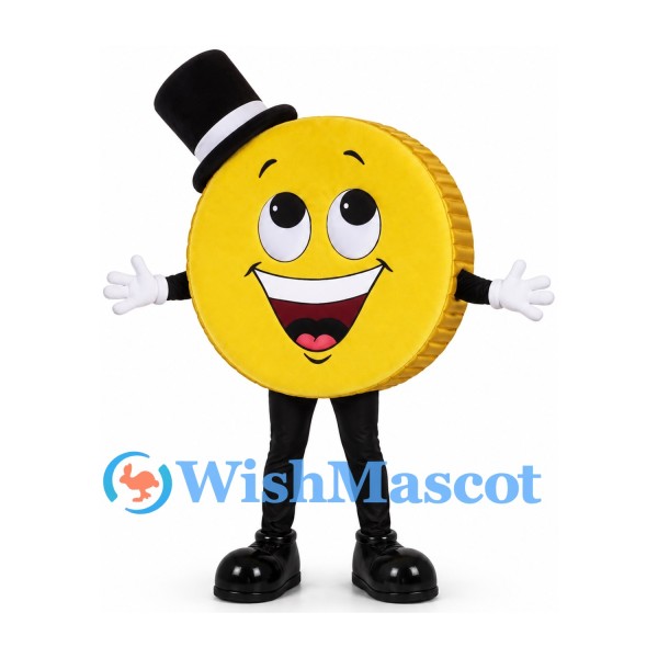 Gold Coin Mascot Costume with Black Top Hat