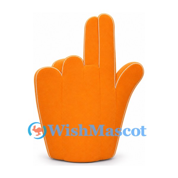Orange Hand Mascot Costume with Raised Fingers and Face Opening
